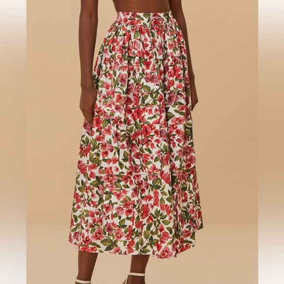 FARM Rio Pink Halftone Bougainvillea Organic Cotton Floral Print Maxi Skirt - Picture 1 of 10
